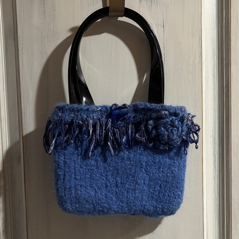 Chic Blue Mini Bag with Black Handles